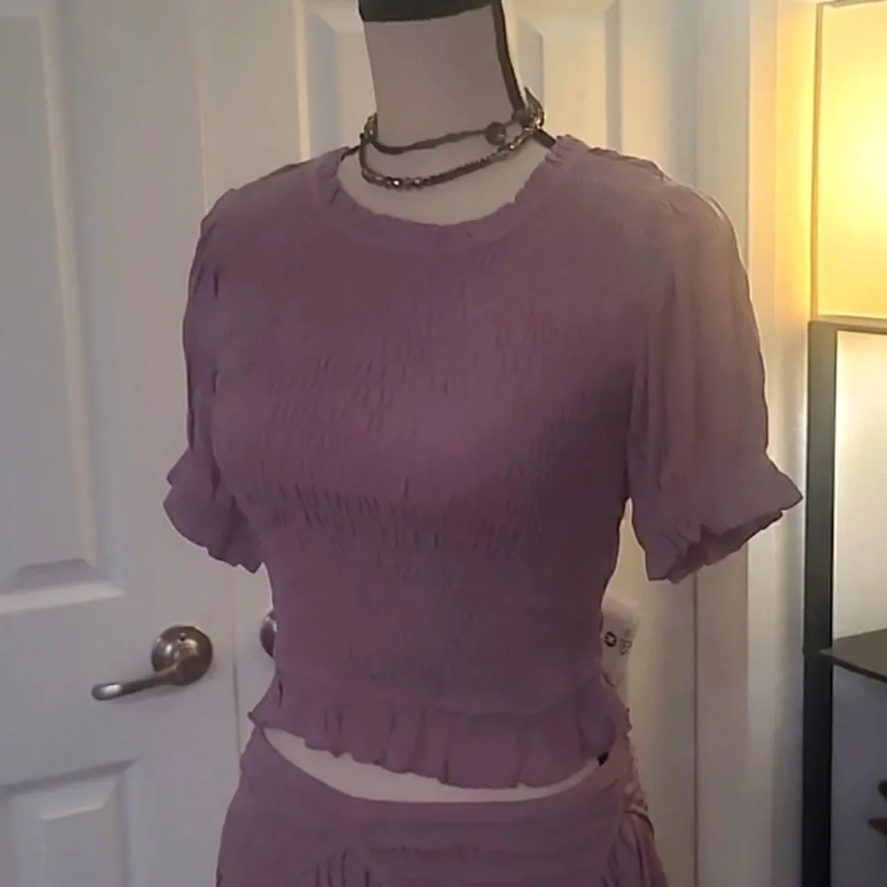 Lavendar Matching Set  Smocked Top Skirt Feminine Frilly Boho Outfit